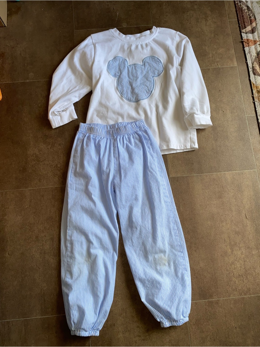 Kids White and Light Blue Striped Mickey Set